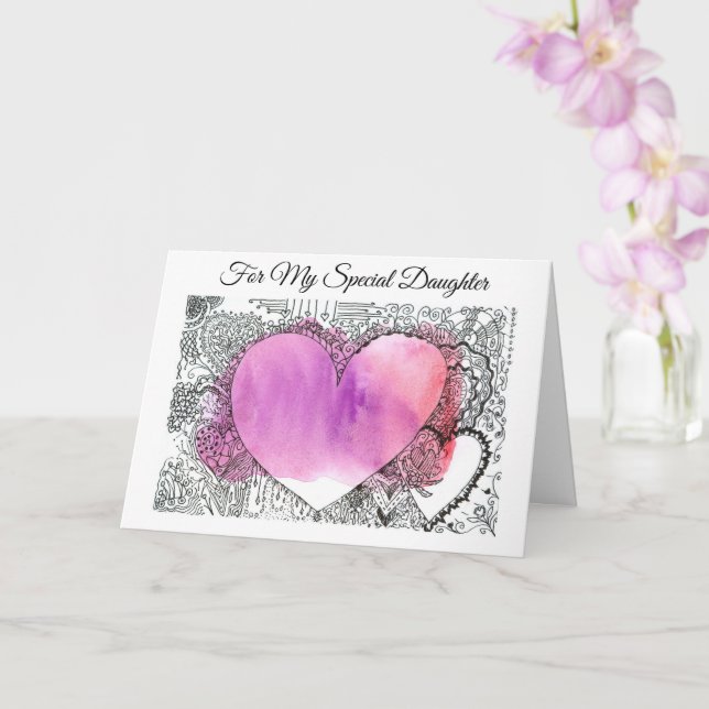 For My Special Daughter, customisable Valentine  Card (Orchid)