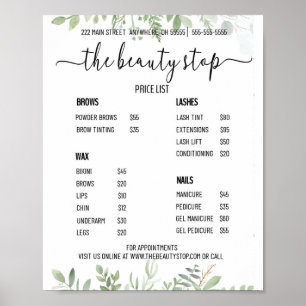 For Nail Salon Price List Poster