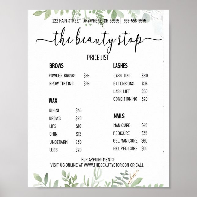 For Nail Salon Price List Poster (Front)