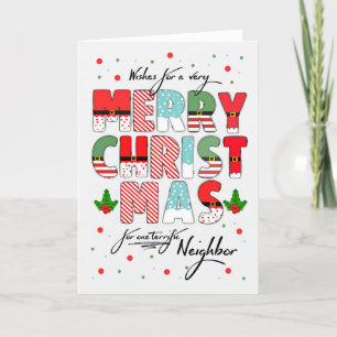 for Neighbour Merry Christmas Decorated Lettering Holiday Card
