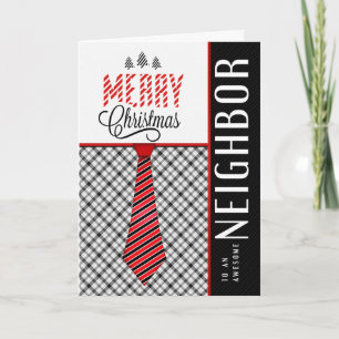 for Neighbour Merry Christmas Masculine Necktie Holiday Card