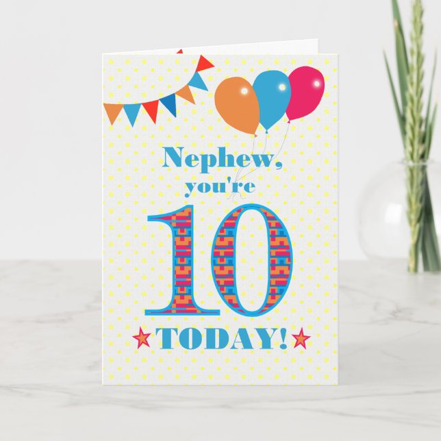 For Nephew 10th Birthday Bunting Balloons Card (Front)