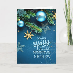 for Nephew Blue Holly Jolly Christmas Ornament Holiday Card