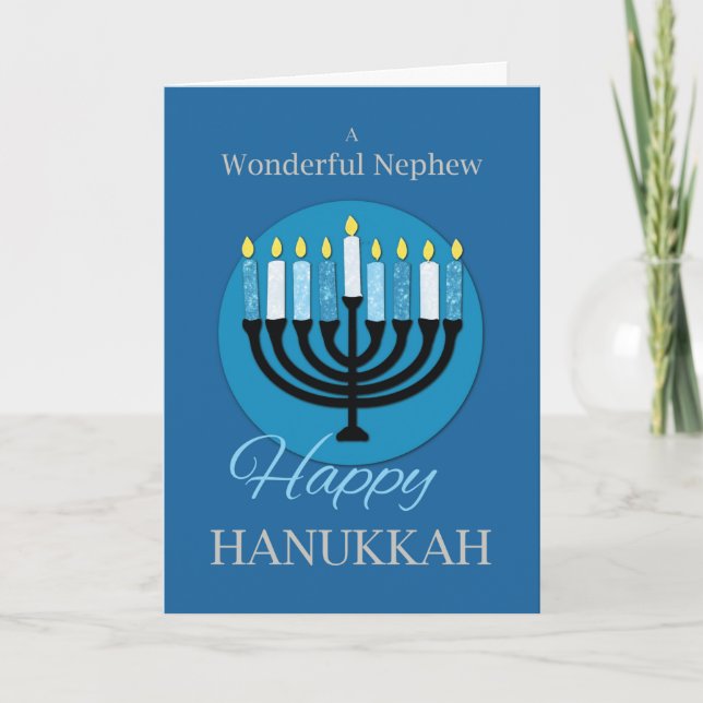 For Nephew Hanukkah Menorah on Dark Blue Card (Front)