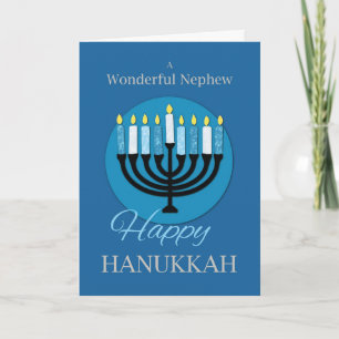 For Nephew Hanukkah Menorah on Dark Blue Card