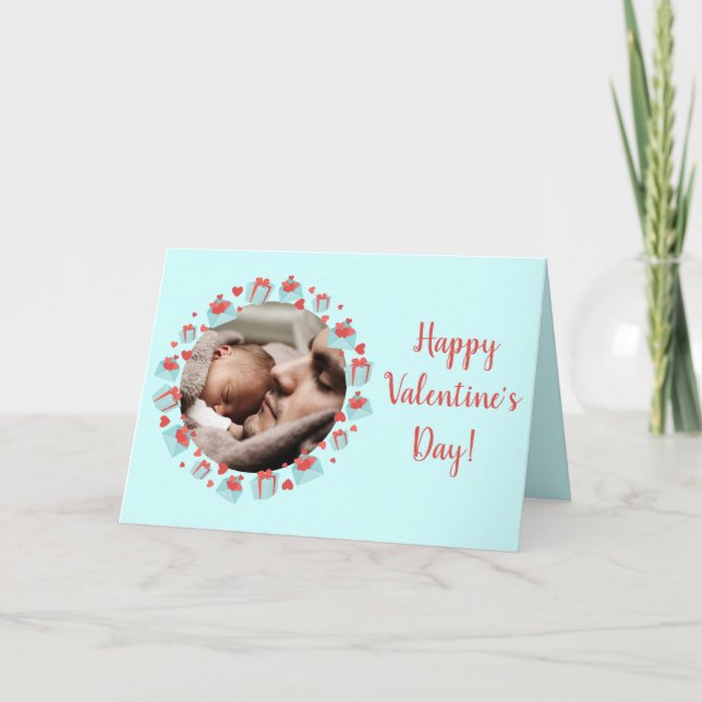 For new dad heart gift mail blue Valentine's Day Holiday Card (Front)