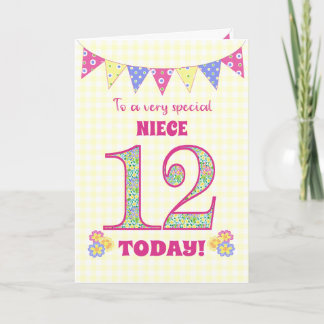 For Niece 12th Birthday Primroses Bunting Card