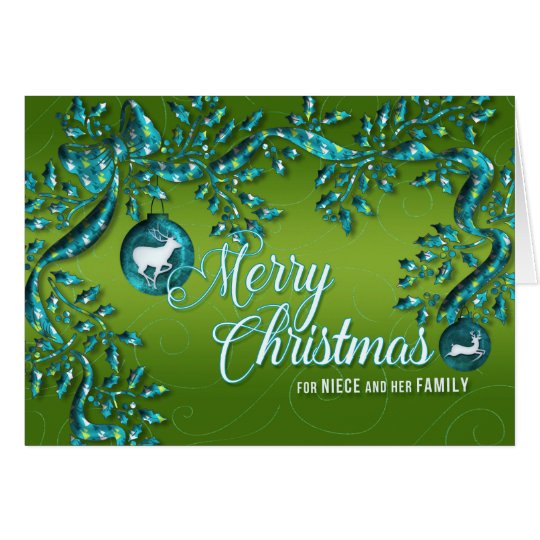 for Niece and Family Bright Green and Turquoise Card