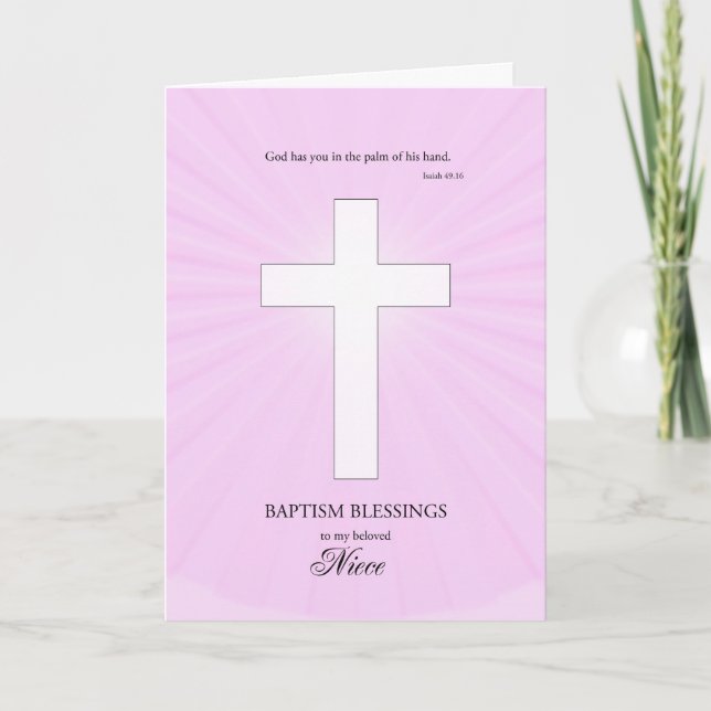 For Niece Baptism,Glowing Cross Card (Front)