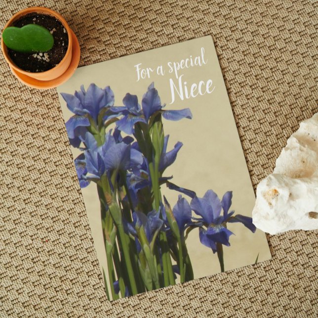 For Niece Blue Irises Floral Birthday Card (In Situ)