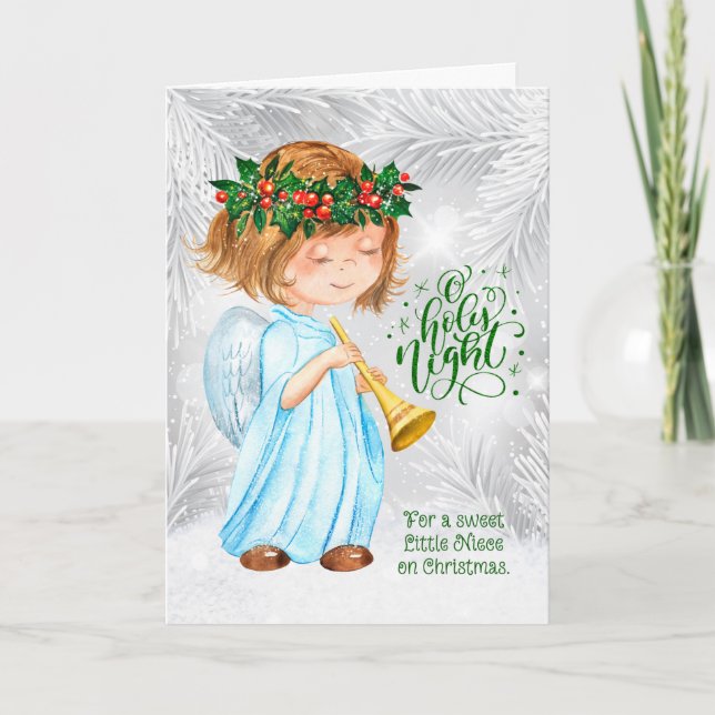 for Niece Christmas Angel Girl and Pines Holiday Card (Front)