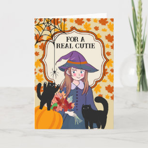 For Niece Halloween Cute Witch and Cats Card