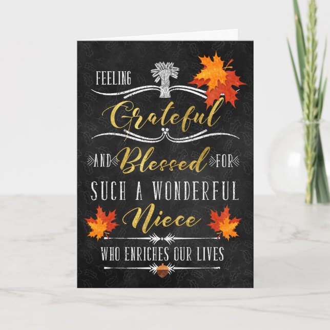 for Niece Thanksgiving Blessings Autumn Chalk Holiday Card (Front)