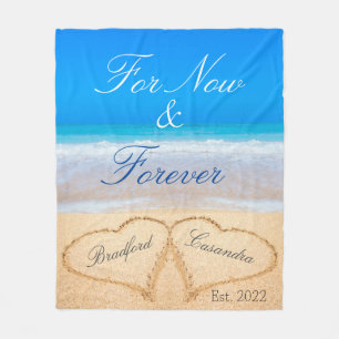 For Now  Forever   Hearts in Sand Beach Fleece Blanket