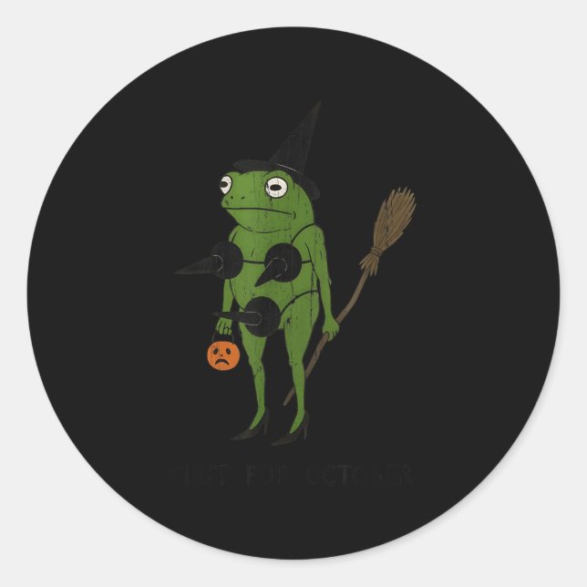 For October, Funny Halloween, Funny Witch Frog  Classic Round Sticker (Front)