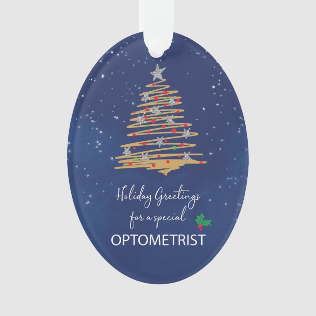 For Optometrist Christmas Tree Navy Custom Name Ornament (Front)