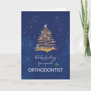 For Orthodontist Christmas Tree on Navy Card