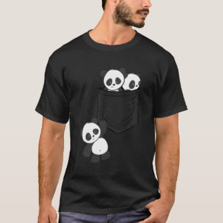 For Panda Lovers Cute Kawaii Baby Pandas In Pocket T-Shirt