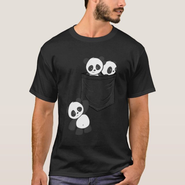 For Panda Lovers Cute Kawaii Baby Pandas In Pocket T-Shirt (Front)