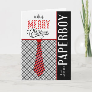 for Paperboy Merry Christmas Masculine Necktie Holiday Card