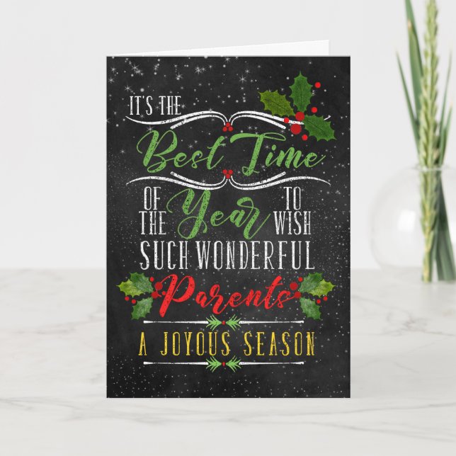 for Parents Best Time of Year Christmas Chalkboard Holiday Card (Front)