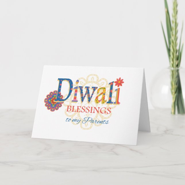 For Parents Diwali Blessings with Rangolis Card (Front)
