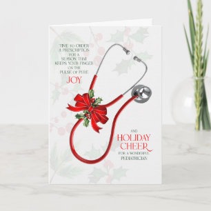 for Pediatrician Stethoscope Joy and Cheer Holiday Card