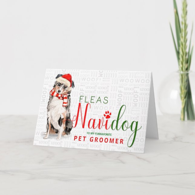 for Pet Goomer Australian Shepherd Christmas Name Holiday Card (Front)