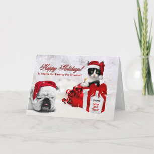 for Pet Groomer at Christmas Cat and Dog Holiday Card