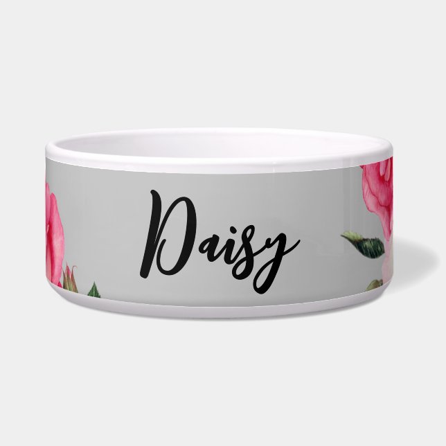 For Pet Vibrant Pink White Roses Plain Grey (Front)