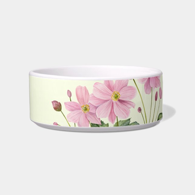 For Pet Watercolor Pink Japanese Anemone Bowl (Right)