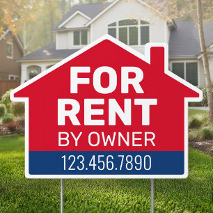 For Rent by Owner - Phone Number House Red Blue Garden Sign