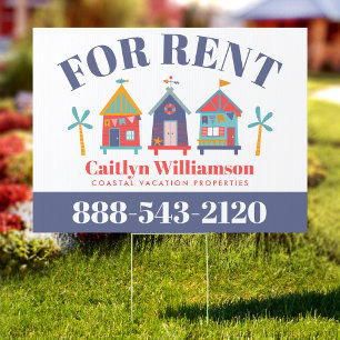 For Rent Vacation Real Estate Beach House Fun Yard Garden Sign