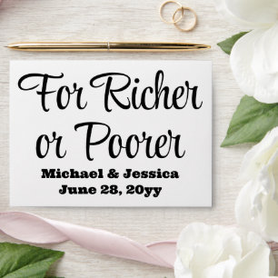 For Richer or Poorer Wedding Lottery Guest Favour Envelope