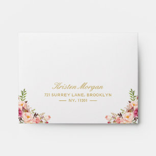 For RSVP Card - Elegant Chic Gold Pink Floral Envelope