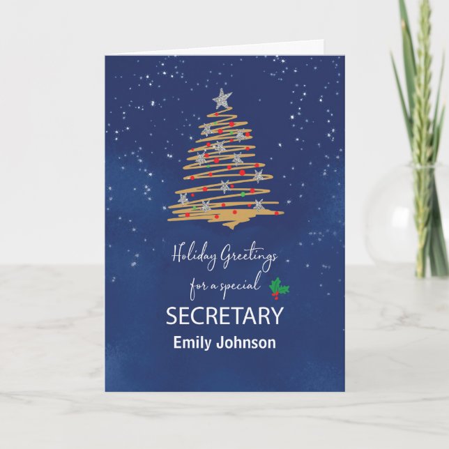 For Secretary Christmas Tree Customisable Name Card (Front)