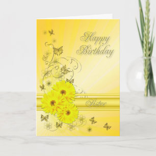 For Sister, birthday card with yellow flowers