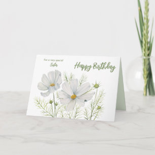 For Sister on Birthday White Cosmos Illustration Card