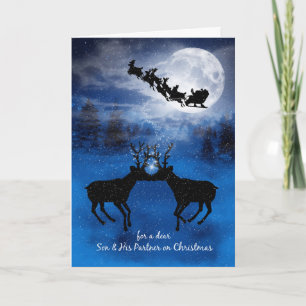 for Son and Partner Kissing Reindeer Christmas Holiday Card