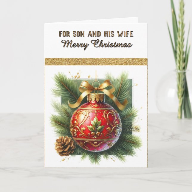 For Son and Wife Merry Christmas Greeting Card (Front)