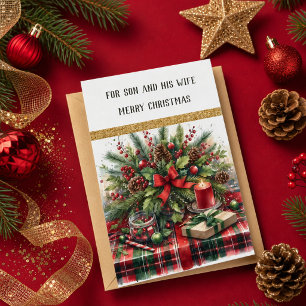 For Son and Wife Merry Christmas Greeting Card