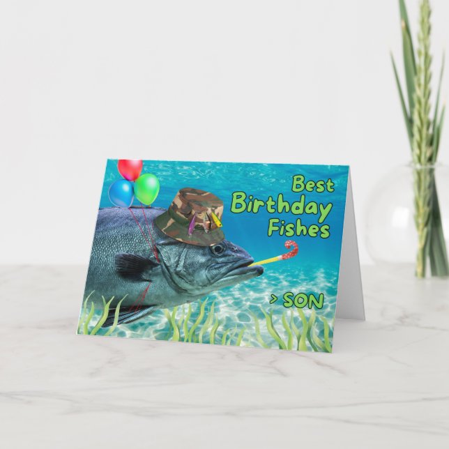 For Son Birthday Fish Ready to Party Card (Front)