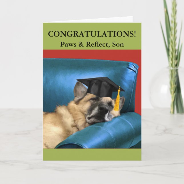 For Son Graduation German Shepherd Resting Card (Front)