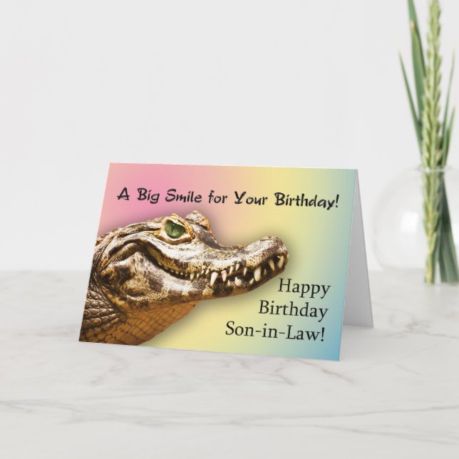 For Son-in-law card with a smiling alligator (Front)