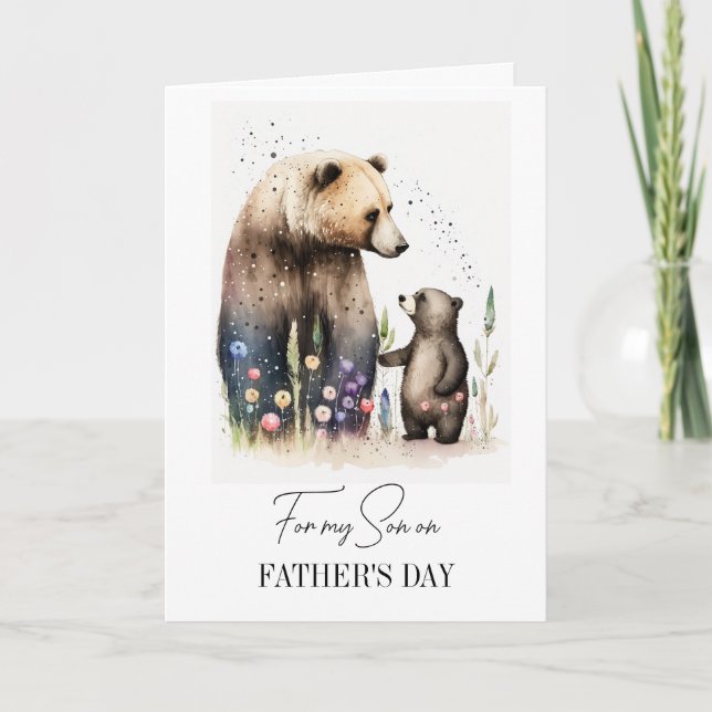 For Son on Father's Day. Watercolor Bears  Card (Front)