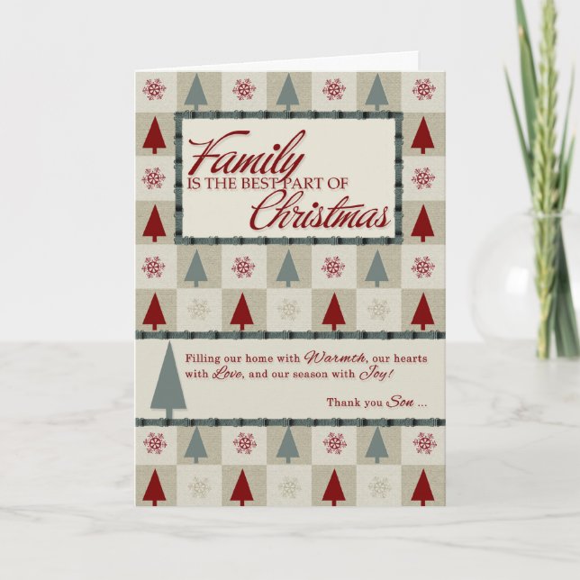 for Son Retro Christmas Tree Theme Holiday Card (Front)
