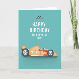 For Son Sporty Racing Car Birthday Card