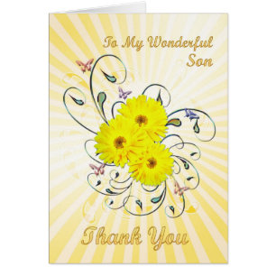 For Son, Thank you card with yellow flowers