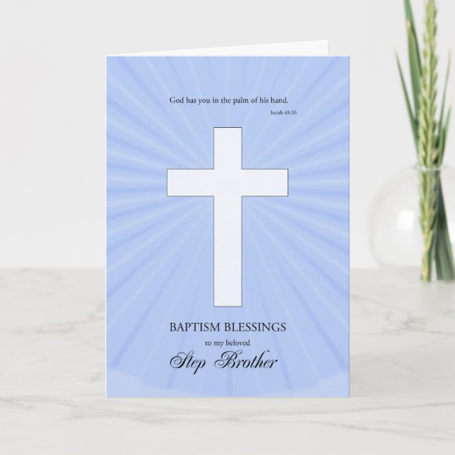 For Step Brother Baptism,Glowing Cross Card (Front)