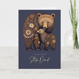 For Step Dad on Father's Day Cute Bears Folk Art Card